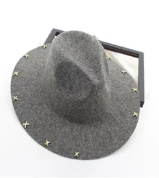 Wide Brim Wool Felged Fedora Jazz Hats Rivets Decor Women Men Panama Style Trilby Party Cowboy Cap Usisex Gambler Gambler Hat6523934