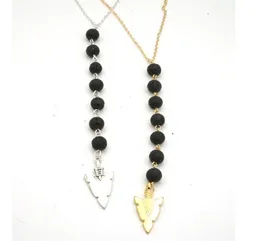 Mode mini svart lava sten pärlor diy eterisk olja parfym diffusor hänge långa halsband pilspetsar smycken kvinnor gåva5556483