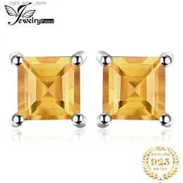 Stud JewelryPalace Square Natural Amarelo Citrino 925 Sterling Silver Stud Brincos para Mulheres Moda Princesa Gemstone Brincos YQ231211