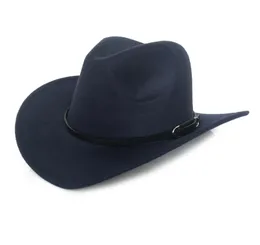 Geniş Bırit Batı Kovboy Kowgirl Şapka Erkek Kadın Yün Keçe Fedora Şapkaları Deri Kemer Band Panama Cap3676652