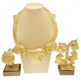 Colar brincos conjunto yulaili italiano banhado a ouro para mulher grande pingente banquete festa de casamento acessórios presente