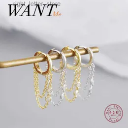 Stud WANTME Genuine 925 Sterling Silver Bohemian Pav Zircon Cuban Link Chain Tassel Stud Earrings for Women Jewelry Accessories YQ231211