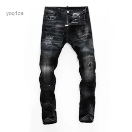 Мужские джинсы модный БРЕНД DSQ Мужские джинсы Байкер Мото Дизайнерский пэчворк DSQ2 Тонкие узкие джинсовые брюки Мужские повседневные брюки на молнии черные JEANSL231210