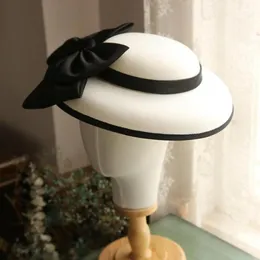 Retro Black Bow Round Top Hats Ins Warm Sun Hat Fisherman Caps Fashion Womens Sunhats Birthday Gift94366024328741