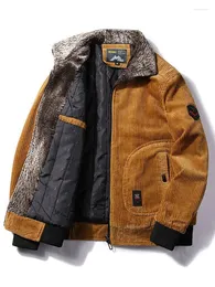 Мужские куртки больших размеров, теплая зимняя теплая вельветовая толстая ветровка с меховым воротником, армейская куртка, повседневная верхняя одежда, пальто в стиле милитари