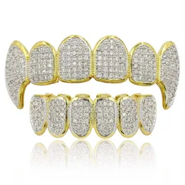 Hip Hop Jóias Mens Grills 18K Banhado A Ouro Todos Iced Out Diamond Grillz Dentes Bling Brilhante Rock Punk Rapper2497