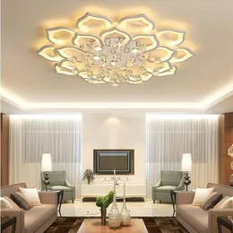 Modern Led Tavan Işıkları Oturma Odası Fikstürleri Beyaz K9 Kristal Ev Yatak Odası Lambası Uzaktan Kumanda Dimmable Plafon Lustre212H