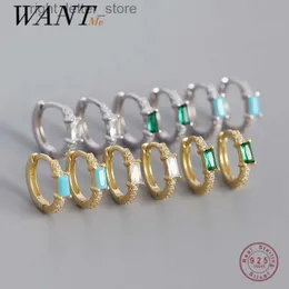 Stud WANTME Pendientes de aro para mujer Plata de ley 925 Cuadrado verde Circón Brillante Hebilla de oreja Joyería fina europea Huggies YQ231211