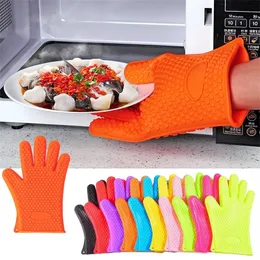 シリコンバーベキューグローブキッチンクリーニング手袋防止滑り耐火マイクロ波オーブンポットベーキングクッキング5本の指-GlovesT9I002517