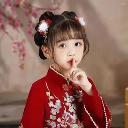 Haarschmuck Chinesisches Jahr Plüschball Kinder Rote Schleife Haarnadel Mädchen Tang-Anzug Quaste Clip Hanfu Kopfschmuck