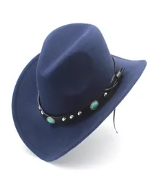 Berets mulheres homens lã oco ocidental cowboy chapéu rollup aba larga feltro cowgirl jazz padrinho sombrero boné tamanho 5658cm punk leath8446981