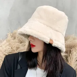 Foux Bucket Hat Winter Women Thickened Artificial Mink Hair Beige Female Warm Ladies Designer Fishman Fluffy Plush 2020229Y