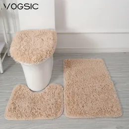 Halılar vogsic düz renkli banyo mat 3pcs set ayak tuvalet kapağı kapak halıları kiti banyo aksesuarları için kaymaz kabarık ev 231211