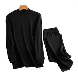 ملابس داخلية داخلية للرجال ، طويل جونز يا رقبة أعلى دافئ بيجاماس سوداء سوداء رمادية رمادية