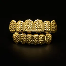 Bio rame placcato oro 18 carati gioielli hip-hop bling denti grillz caps superiore inferiore griglia dorata set presa per denti festa di ognissanti Prop244x