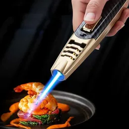 New Windproof Straight-through Spray Gun Cigar Welding Kitchen Baking Metal Blue Flame Inflatable Butane No Gas Lighter