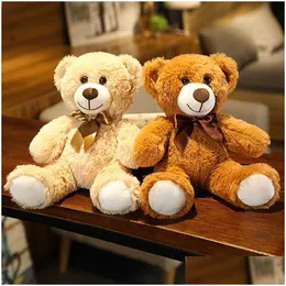 Fyllda plyschdjur 35 cm söt colorf bow tie björn doll leksak kram barn födelsedag present trasa teddy hem vardagsrum sovrum q0727 d otl9v