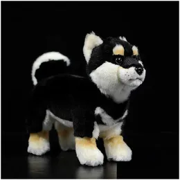 Nadziewane pluszowe zwierzęta 28 cm shiba inu prawdziwe życie stoi japońska czarna pies lalka miękkie zwierzę zwierzęta słodkie zabawki dla dzieci Bożego Narodzenia otvp0