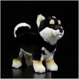 Gefüllte Plüschtiere, 28 cm, Shiba Inu, echtes Leben, stehender japanischer schwarzer Hund, Haustierpuppe, weiches, lebensechtes Tier, niedliches Kinderspielzeug, Weihnachten, Otvp0