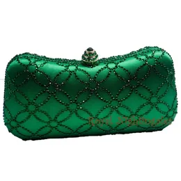 Borse da sera con pochette in cristallo con strass verde scuro smeraldo a fiore intero per borsa e scatola in cristallo da sposa per feste da donna236W