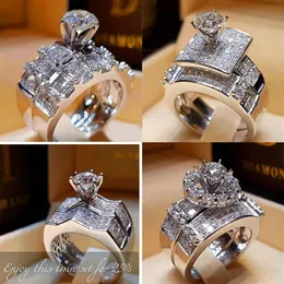 Vecalon Boho Conjunto de anillos de bodas de diamantes para mujer Moda 925 Anillo de dedo de piedra grande de plata Promesa Anillos de compromiso nupciales para mujeres232b