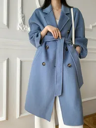 Damen-Wollmischungen, modischer, trendiger Mantel, 100 reine australische einfarbige Herbst- und Winterkleidung aus doppelseitiger Wolle 231211