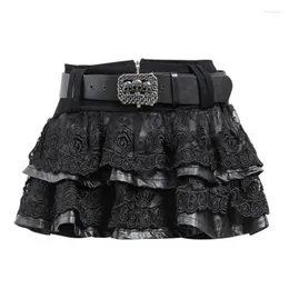 Skirts Black Mini Skirt Women With Belt Harajuku Goth Emo Dark Academia Aesthetic Korean Fashion Cute Gothic Clothes