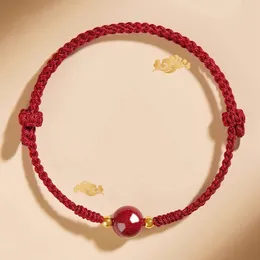 Charme pulseiras cinnabar grânulos pulseira de corda vermelha para mulheres ajustável mão-tecido cabo sorte grânulo corda amizade proteção