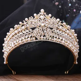 Zarif Lüks Sevimli Büyük Bowknot Kristal İnci Tiara Taç Kadınlar Kızlar Prenses Düğün Gelin Saç Partisi Aksesuarları