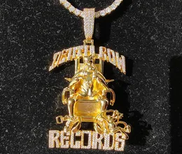 Hip Hop Grande Death Row Row Records Necklace a sospensione 5A Zircon 18K Gold reale Plorato7353006