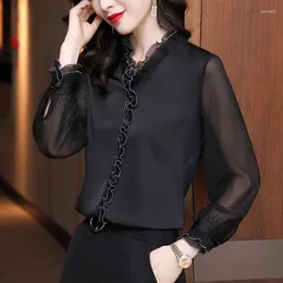 Women's Blouses Blouse Elegant Lace Ruffles Chiffon Shirts Spring Autumn Office Lady Commuter Long Sleeve Pullovers Chic Vintage