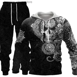 Herrspårar Mens Tracksuit 3D Skull Printed Hoodies Suit Joggers Casual Sweashirts Sweatpants Sportswear Set Male Fashion Men Clothing Suit Q231211