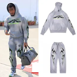 23FW Heavy Made USA Men Women Print Washed Vintage Tracksuit Set With Hooded Sweathirt and Pants Trendy Joggers Byxor unisex wear