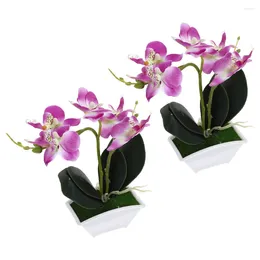 Dekoratif çiçekler 2 adet simülasyon Phalaenopsis sahte saksı bitkileri süs ipek bonsai yapay çiçek taklit