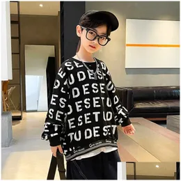 Hoodies Sweatshirts Moda Bahar Sonbahar Çocuk Çocuk Sweatshirt Çocuklar Uzun Kollu T-Shirts Üstler Kore Lettet Baskı Plover 4 8 12 1 OTQKC