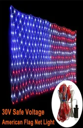 30V American Flag LED LED أضواء شنقا الحلي الزخارف حديقة الأضواء الشبكة