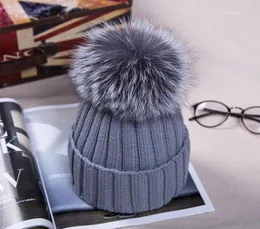 15cm Real Fur Ball Cap Pom Poms Winter Hat For Women Girl 039s Wool Knitted Cotton Beanies Brand Thick Female6919424