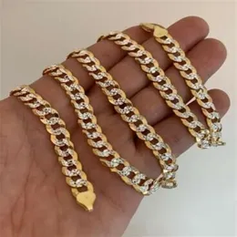 Heren diamantgeslepen 8 mm Cubaanse ketting 14k gouden vulling 925 zilver tweekleurig ITALIË1845