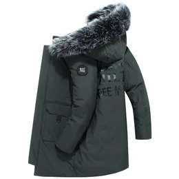 남자 S 자켓 겨울 흰 오리 다운 재킷 남자 두껍게 따뜻한 복어 수컷 캐주얼 후드 가드 코트 모피 고리 미드 길이 바람막이 231211
