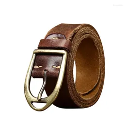 Ceintures en cuir de vache pur, 3.8cm de large, rétro délavé, ceinture en cuir véritable pour hommes, boucle ardillon personnalisée, décontractée pour hommes