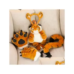 Stuffed Plush Animals Tiger/Dinosaur/Leopard/Lion Paw Claw Fl Gloves Hair Hoop Tail Novelty Cosplay Halloween Party Costume Gift F Otgsz