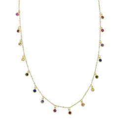 925 Sterling Silver Rainbow CZ Drop Choker Necklace For Women