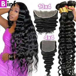 Synthetic Wigs Wholesale 30 40 Loose Deep Wave Bundles With Closure Virgin Human Hair Bundles With Frontal Brazilian Virgin Hair With Closure 231211