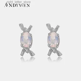 Stud Andywen 925 Sterling Silver Gold Oval Opals Candy Stude Kodek do piercingowe klipy luksusowe biżuterię YQ231211