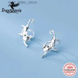 Stud TrustDavis Real 925 Sterling Silver Animal Cat Ear Cuff Orecchini a clip per le donne Matrimonio Compleanno Regalo Gioielli DB1445 YQ231211