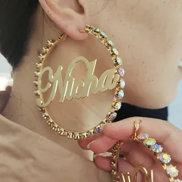 후프 Huggie Crystal Name Earrings Nameplate Custom Hoop Earring Colored Diamond Earings 컬러 스톤 골드 후프 귀걸이 선물 231208