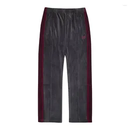 Men's Pants Autumn And Winter Velvet Needles Dark Gray Red Ribbon Sweatpants Men Women1:1 Drawstring Embroidery Butterfly AWGE