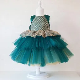 Flicka klänningar anpassad grön puffig baby klänning glittrande topp o nack knä längd småbarn spädbarn födelsedagsfest julklänning