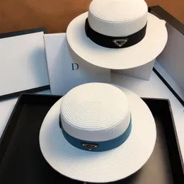 2022 New PD Hat Fashion Men Women's Straw Sun Hats Wide Brim Paper Straw Fedora Jazz Boater Caps Pork Pie Cap with Band325O