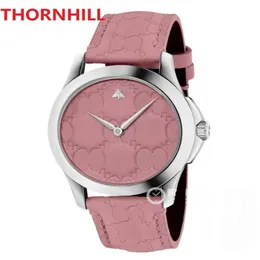 Black Pink White Color Women Men Unisex Super Wristwatch 38mm Quartz Movement Male Bee Time Clock Watch Genuine Leather belt top w246I